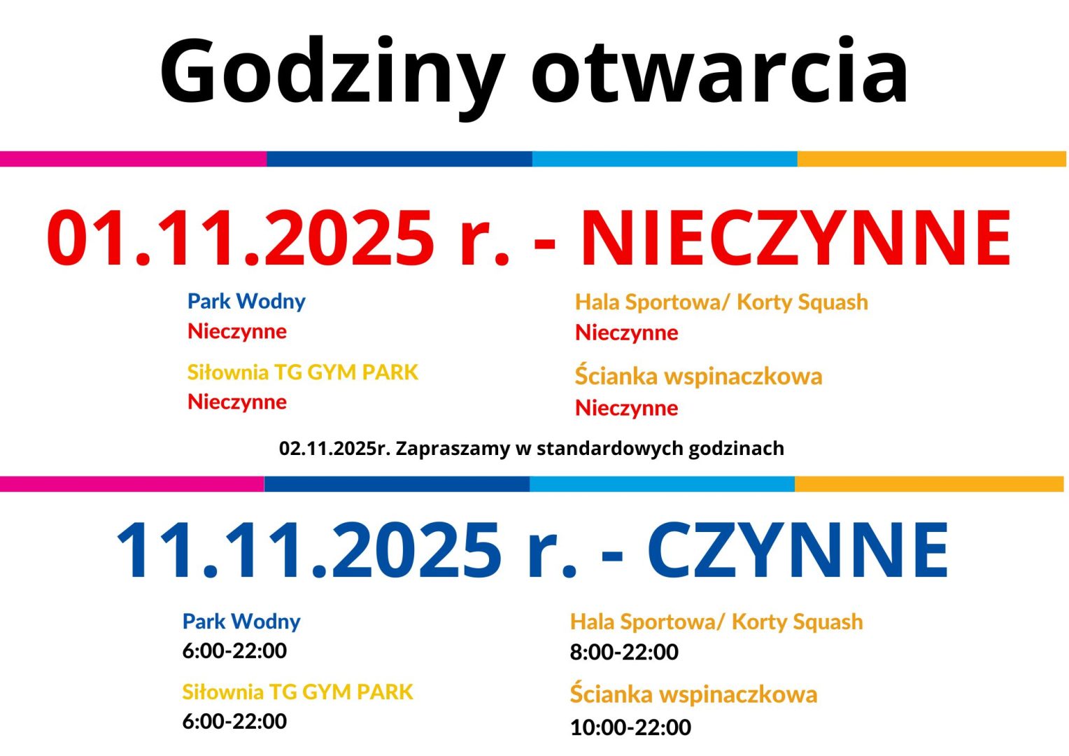 Sprawdź godziny otwarcia naszych obiektów